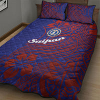 Saipan Northern Mariana Islands Quilt Bed Set Polynesian Tribal Tattoo Art With Hibiscus Flowers And Seal