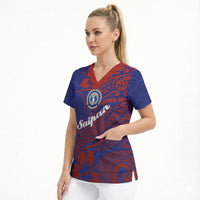 Saipan Northern Mariana Islands Scrub Top Polynesian Tribal Tattoo Art With Hibiscus Flowers And Seal