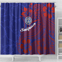 Saipan Northern Mariana Islands Shower Curtain Polynesian Tribal Tattoo Art With Hibiscus Flowers And Seal TS04 - Polynesian Pride
