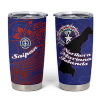 Saipan Northern Mariana Islands Tumbler Cup Polynesian Tribal Tattoo Art With Hibiscus Flowers And Seal TS04 Blue Red - Polynesian Pride