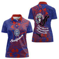Saipan Northern Mariana Islands Women Polo Shirt Polynesian Tribal Tattoo Art With Hibiscus Flowers And Seal TS04 - Polynesian Pride