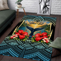 Personalized Masefau American Samoa Whale Area Rug Polynesian Tribal Pattern Tropical Hibiscus