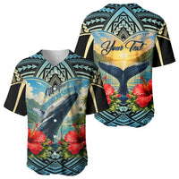 Personalized Masefau American Samoa Whale Baseball Jersey Polynesian Tribal Pattern Tropical Hibiscus