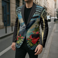 Personalized Masefau American Samoa Whale Blazer Polynesian Tribal Pattern Tropical Hibiscus