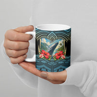 Personalized Masefau American Samoa Whale Ceramic Mug Polynesian Tribal Pattern Tropical Hibiscus