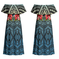 Personalized Masefau American Samoa Whale Couples Matching Off Shoulder Maxi Dress and Long Sleeve Button Shirt Polynesian Tribal Pattern Tropical Hibiscus