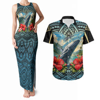 Personalized Masefau American Samoa Whale Couples Matching Tank Maxi Dress and Hawaiian Shirt Polynesian Tribal Pattern Tropical Hibiscus