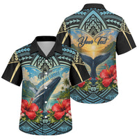 Personalized Masefau American Samoa Whale Family Matching Off Shoulder Maxi Dress and Hawaiian Shirt Polynesian Tribal Pattern Tropical Hibiscus