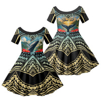Personalized Masefau American Samoa Whale Family Matching Puletasi and Hawaiian Shirt Polynesian Tribal Pattern Tropical Hibiscus