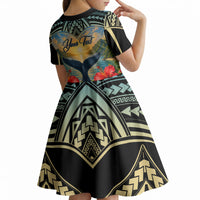 Personalized Masefau American Samoa Whale Kid Short Sleeve Dress Polynesian Tribal Pattern Tropical Hibiscus