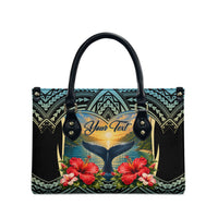 Personalized Masefau American Samoa Whale Leather Bag Polynesian Tribal Pattern Tropical Hibiscus