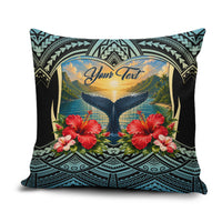 Personalized Masefau American Samoa Whale Pillow Cover Polynesian Tribal Pattern Tropical Hibiscus