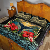 Personalized Masefau American Samoa Whale Quilt Bed Set Polynesian Tribal Pattern Tropical Hibiscus
