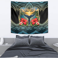 Personalized Masefau American Samoa Whale Tapestry Polynesian Tribal Pattern Tropical Hibiscus