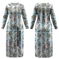 Personalized Masefau American Samoa Couples Matching Long Sleeve Bodycon Dress and Long Sleeve Button Shirt Vintage Whale Hibiscus Ocean Waves