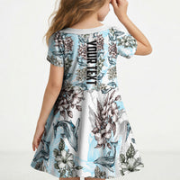 Personalized Masefau American Samoa Kid Short Sleeve Dress Vintage Whale Hibiscus Ocean Waves