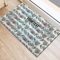 Personalized Masefau American Samoa Rubber Doormat Vintage Whale Hibiscus Ocean Waves