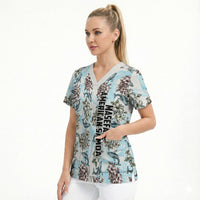 Personalized Masefau American Samoa Scrub Top Vintage Whale Hibiscus Ocean Waves