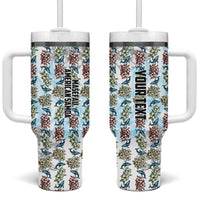 Personalized Masefau American Samoa Tumbler With Handle Vintage Whale Hibiscus Ocean Waves