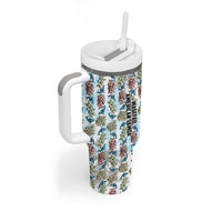 Personalized Masefau American Samoa Tumbler With Handle Vintage Whale Hibiscus Ocean Waves