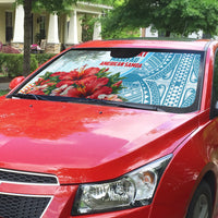 Personalized American Samoa Masefau Auto Sun Shade Hibiscus Tropical Floral Whale Polynesian Tribal Pattern
