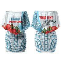 Personalized American Samoa Masefau Couples Matching Off Shoulder Short Dress and Long Sleeve Button Shirt Hibiscus Tropical Floral Whale Polynesian Tribal Pattern