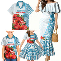 Personalized American Samoa Masefau Family Matching Mermaid Dress and Hawaiian Shirt Hibiscus Tropical Floral Whale Polynesian Tribal Pattern