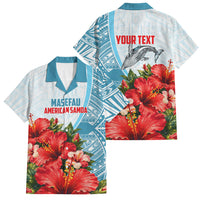 Personalized American Samoa Masefau Family Matching Off Shoulder Short Dress and Hawaiian Shirt Hibiscus Tropical Floral Whale Polynesian Tribal Pattern