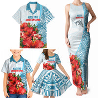 Personalized American Samoa Masefau Family Matching Tank Maxi Dress and Hawaiian Shirt Hibiscus Tropical Floral Whale Polynesian Tribal Pattern