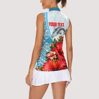 Personalized American Samoa Masefau Women Sleeveless Polo Shirt Hibiscus Tropical Floral Whale Polynesian Tribal Pattern