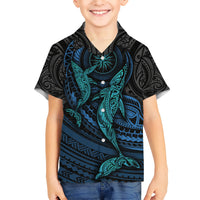 Polynesian Whale Kid Hawaiian Shirt TS04 Kid Black/Cyan - Polynesian Pride