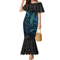 Polynesian Whale Mermaid Dress TS04 Women Black Cyan - Polynesian Pride