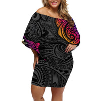 Turtle and Plumeria - Polynesian Off Shoulder Short Dress TS04 Women Gradient - Polynesian Pride