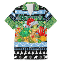 Micronesia Christmas Family Matching Mermaid Dress and Hawaiian Shirt with Santa Turtle Coral Reef and Holiday Ocean Pattern TS04 Dad's Shirt - Short Sleeve Black Green - Polynesian Pride