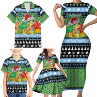 Micronesia Christmas Family Matching Short Sleeve Bodycon Dress and Hawaiian Shirt with Santa Turtle Coral Reef and Holiday Ocean Pattern TS04 - Polynesian Pride