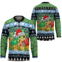 Micronesia Christmas Hockey Jersey with Santa Turtle Coral Reef and Holiday Ocean Pattern - Polynesian Pride