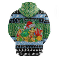 Micronesia Christmas Zip Hoodie with Santa Turtle Coral Reef and Holiday Ocean Pattern - Polynesian Pride