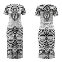 Aiga Samoa Raised Fist Couples Matching Short Sleeve Bodycon Dress and Long Sleeve Button Shirt Polynesian Tribal Tattoo Art Family Pride TS04 - Polynesian Pride