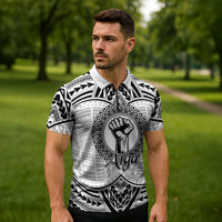 Aiga Samoa Raised Fist Zipper Polo Shirt Polynesian Tribal Tattoo Art Family Pride TS04 - Polynesian Pride