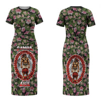 Samoa Aiga Polynesian Family Matching Short Sleeve Bodycon Dress and Hawaiian Shirt Tropical Floral Hibiscus Pattern Island Heritage TS04 Mom's Dress Green Red - Polynesian Pride