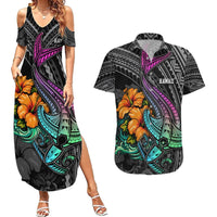 Hawaii Polynesian Couples Matching Summer Maxi Dress and Hawaiian Shirt with Tribal Hammerhead Sharks and Hibiscus Black TS04 Black - Polynesian Pride