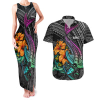 Hawaii Polynesian Couples Matching Tank Maxi Dress and Hawaiian Shirt with Tribal Hammerhead Sharks and Hibiscus Black TS04 Black - Polynesian Pride