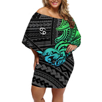 Zodiac Cancer Off Shoulder Short Dress Polynesian in Gradient Blue TS04 Women Gradient Blue - Polynesian Pride