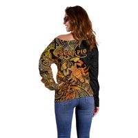 Zodiac Scorpio Off Shoulder Sweater Polynesian in Orange TS04 - Polynesian Pride