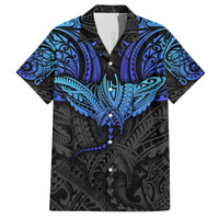 Polynesian Ray Pattern Family Matching Short Sleeve Bodycon Dress and Hawaiian Shirt TS04 Dad's Shirt - Short Sleeve Black Blue - Polynesian Pride