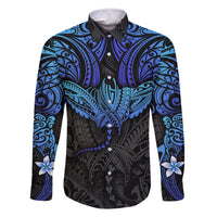 Polynesian Ray Pattern Family Matching Tank Maxi Dress and Hawaiian Shirt TS04 Dad's Shirt - Long Sleeve Black/Blue - Polynesian Pride