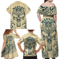 Polynesian Family Matching Off Shoulder Maxi Dress and Hawaiian Shirt Warrior Skull with Tribal Patterns Tattoo Design TS04 - Polynesian Pride