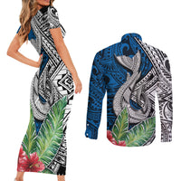 Polynesian Couples Matching Short Sleeve Bodycon Dress and Long Sleeve Button Shirts Whale Pattern and Hibiscus Flowers TS04 - Polynesian Pride