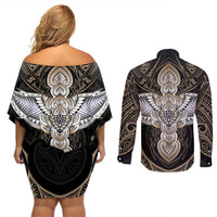 Polynesian Hawaii Tattoo Couples Matching Off Shoulder Short Dress and Long Sleeve Button Shirts TS04 - Polynesian Pride