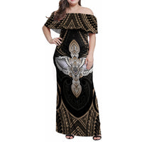 Polynesian Hawaii Tattoo Family Matching Off Shoulder Maxi Dress and Hawaiian Shirt TS04 Mom's Dress Multicolor - Polynesian Pride